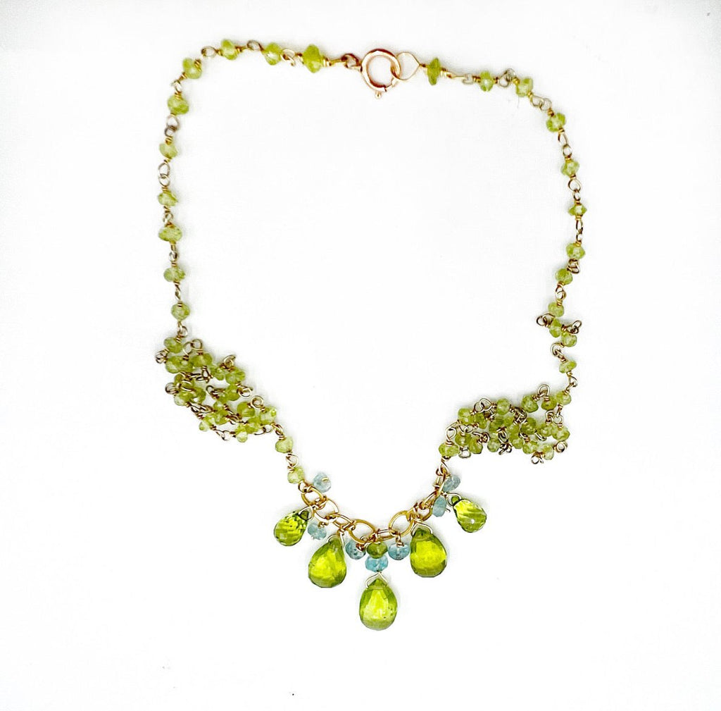 Peridot Briolettes and Apatite Beads Necklace