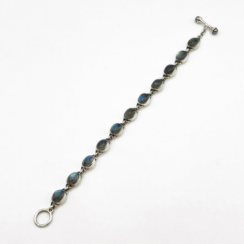 String of Labradorite Cabochons in Silver Bracelet