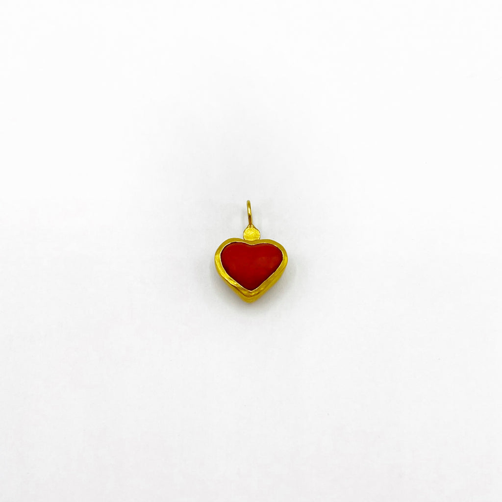 Red Coral and Round Diamond Heart Shaped Pendant