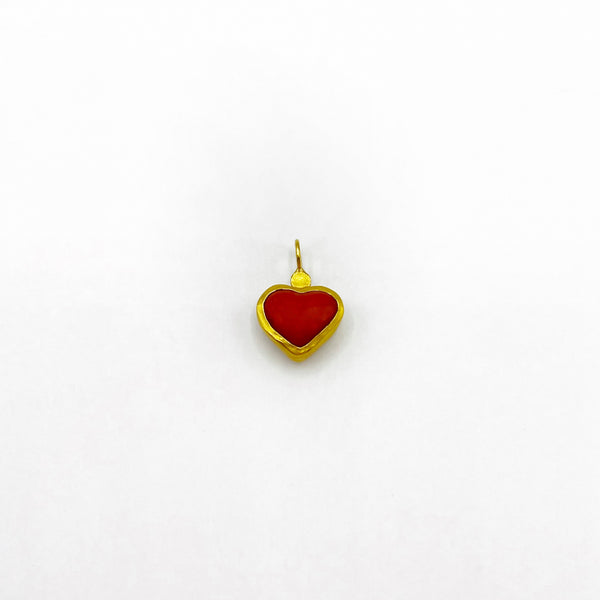 Red Coral and Round Diamond Heart Shaped Pendant