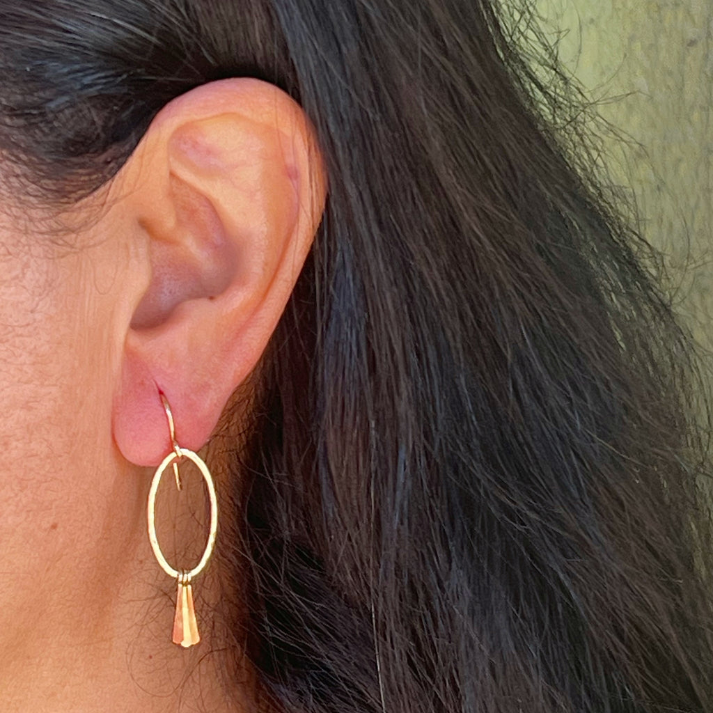 Gold Hammered Ovals With Dainty Tassels Earrings