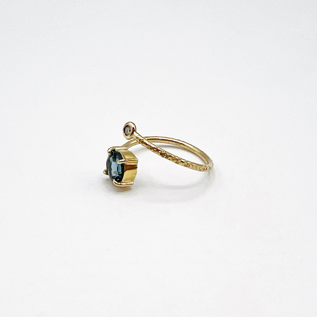 Deep Blue Topaz and Diamond Spiral Ring