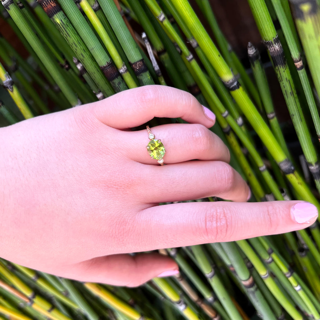 Viridescent Oval Peridot Ring with Diamonds