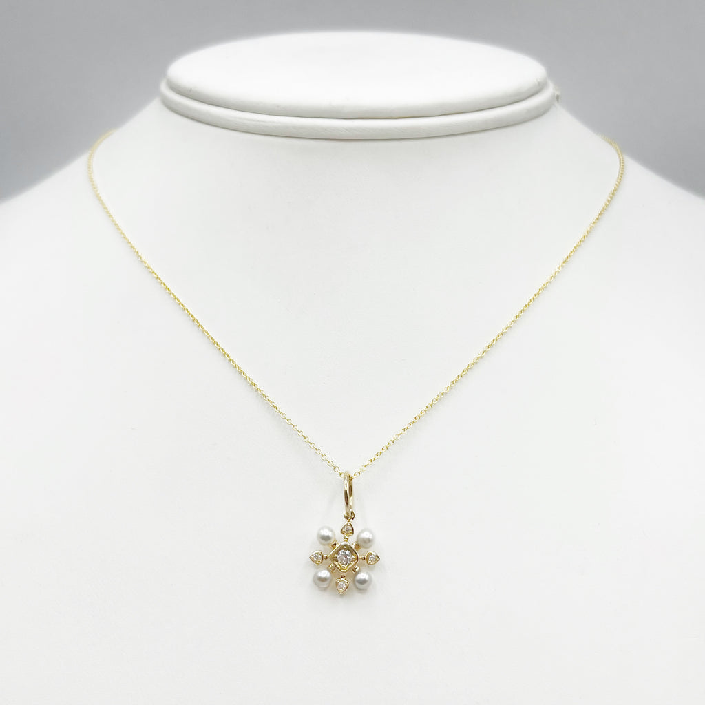 Snowflake Diamond and Pearl Pendant