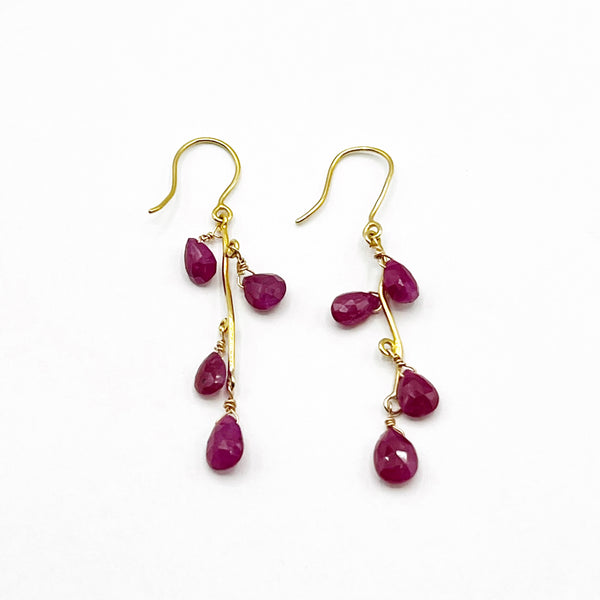 18 Karat Yellow Gold Briolette Ruby Drop Earrings