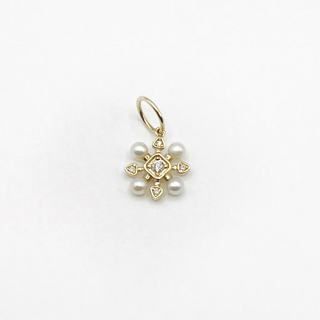 Snowflake Diamond and Pearl Pendant