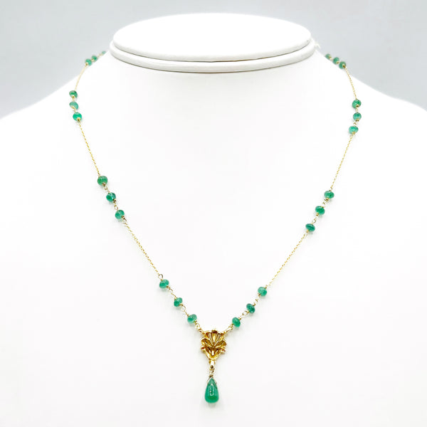 Emeralds and Floral Tassel Necklace