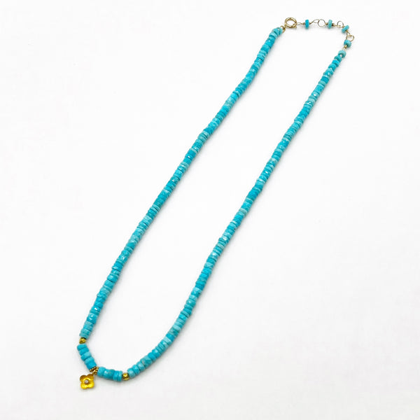 18 Karat Yellow Gold Beaded Turquoise Necklace