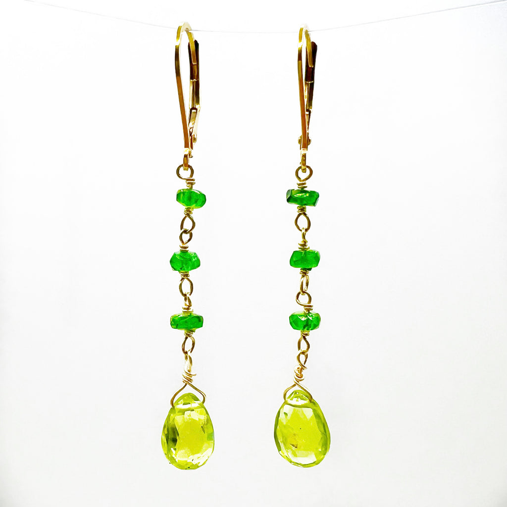 Peridot Briolette & Diopside Bead Earrings