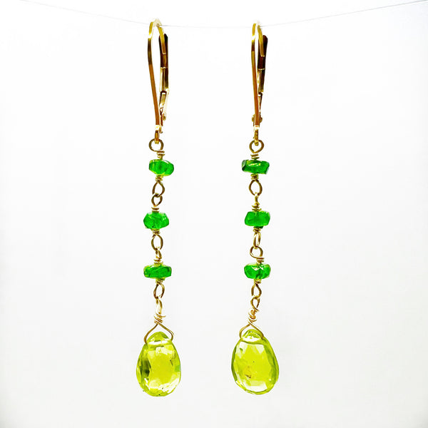 Peridot Briolette & Diopside Bead Earrings