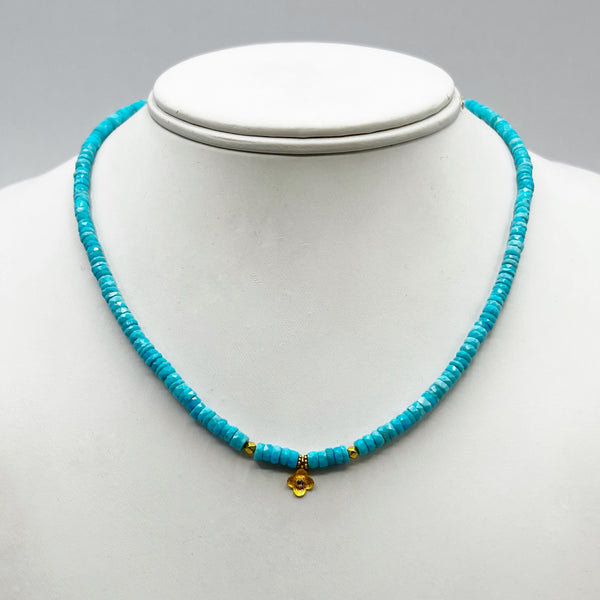 18 Karat Yellow Gold Beaded Turquoise Necklace