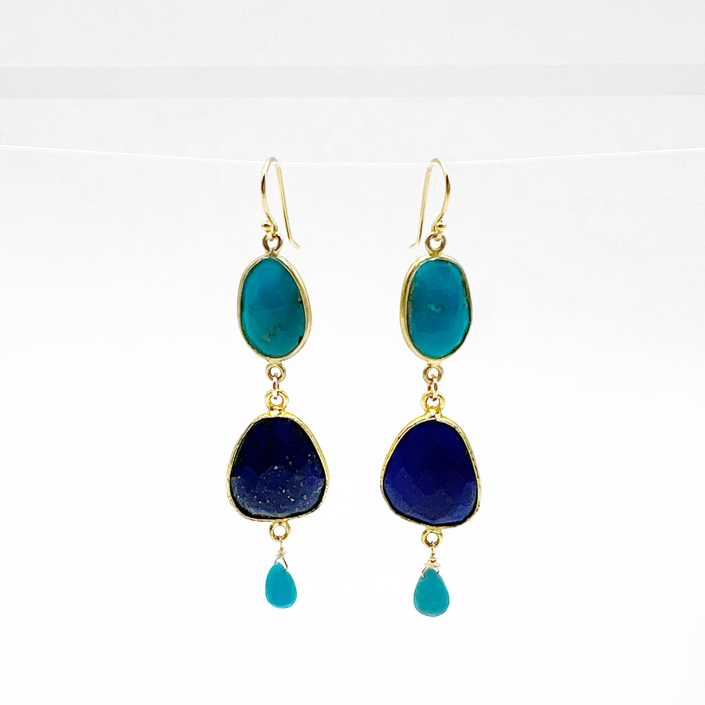 Turquoise and Lapis Gold Vermeil Earrings