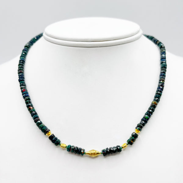 Beaded Black Opal Necklace With 18 Karat Gold Accents