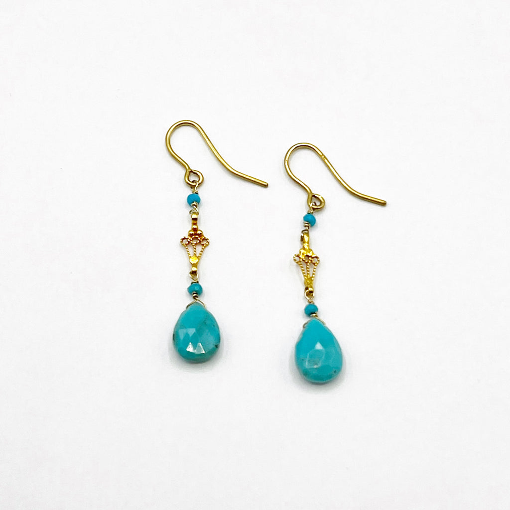 Elegant Turquoise Earrings With 18 Karat Gold Filigree