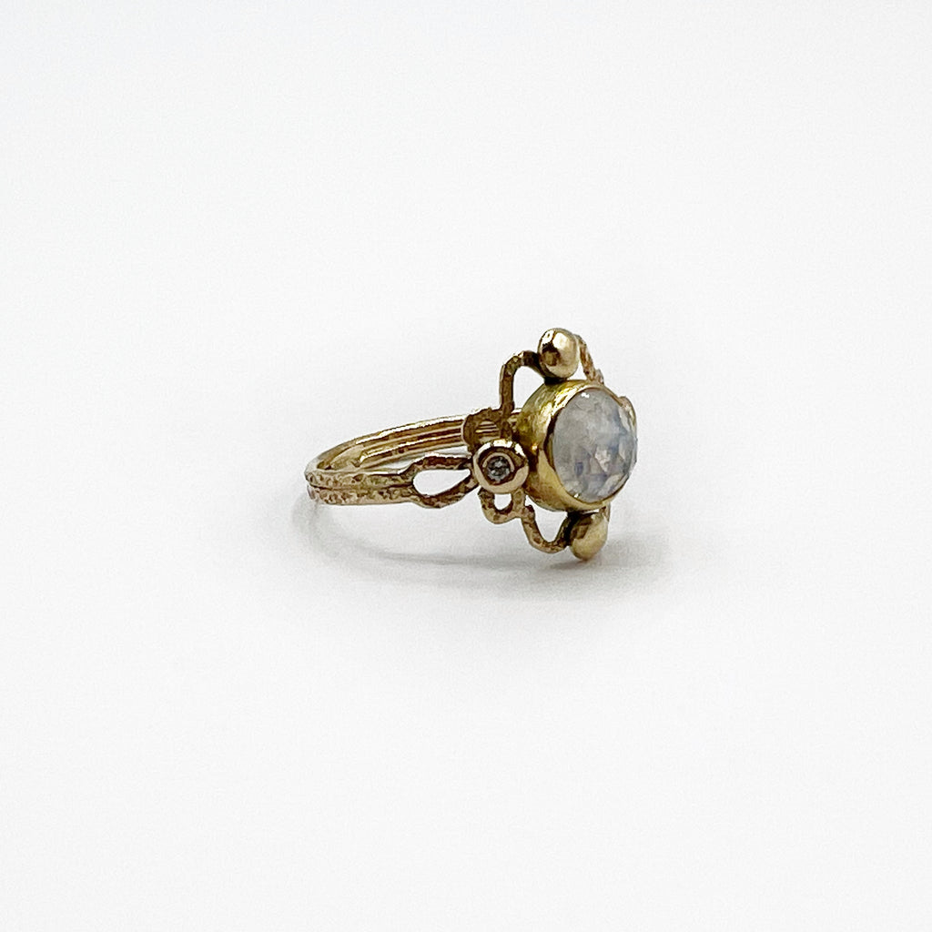 Moonstone and Diamond Hammered Delicate Ring