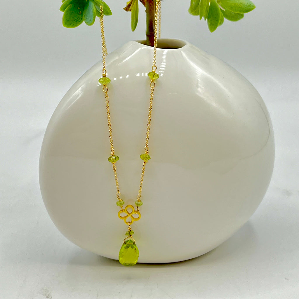 Filigree 14 Karat Gold Peridot  Drop Necklace