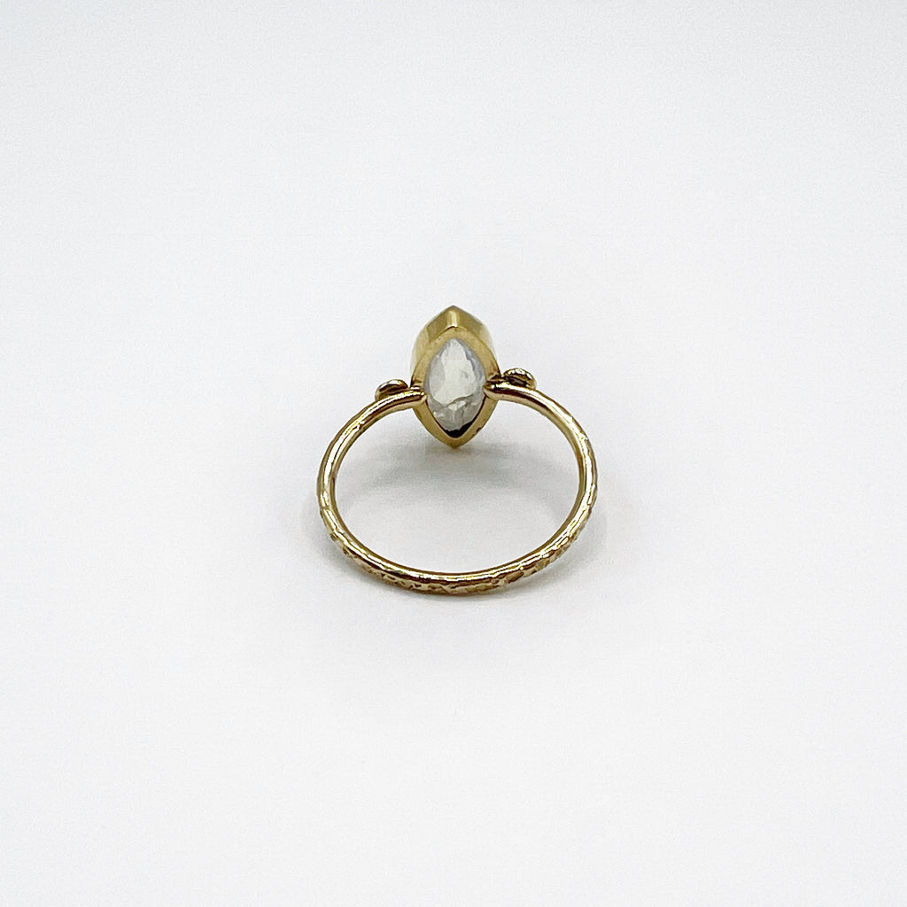 14 Karat Yellow Gold Hammered Marquise Moonstone Ring