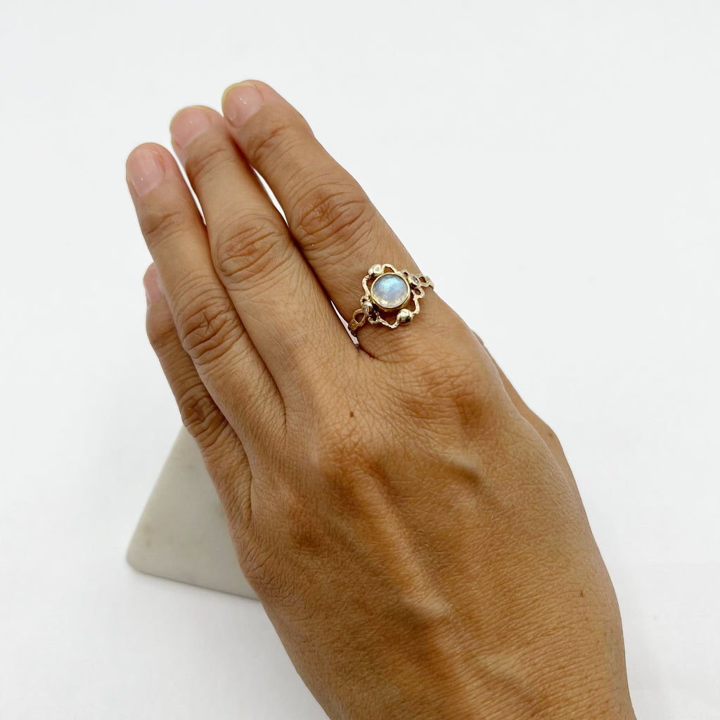 Moonstone and Diamond Hammered Delicate Ring