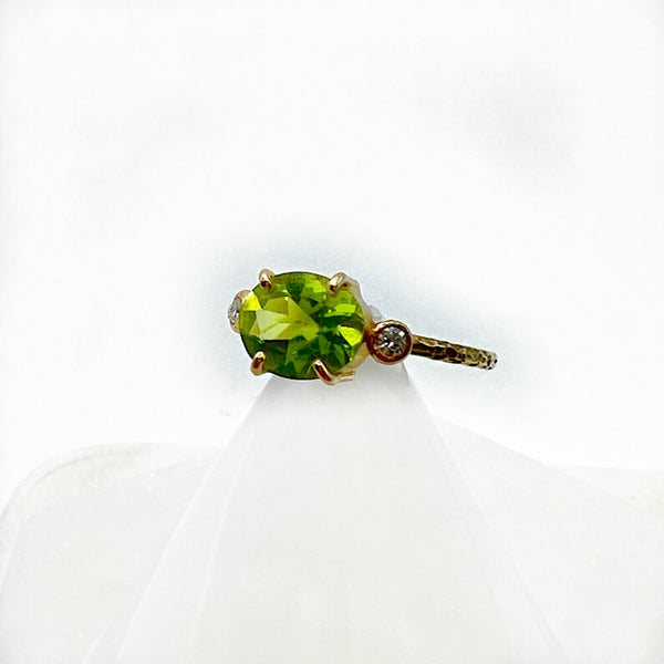 Viridescent Oval Peridot Ring with Diamonds