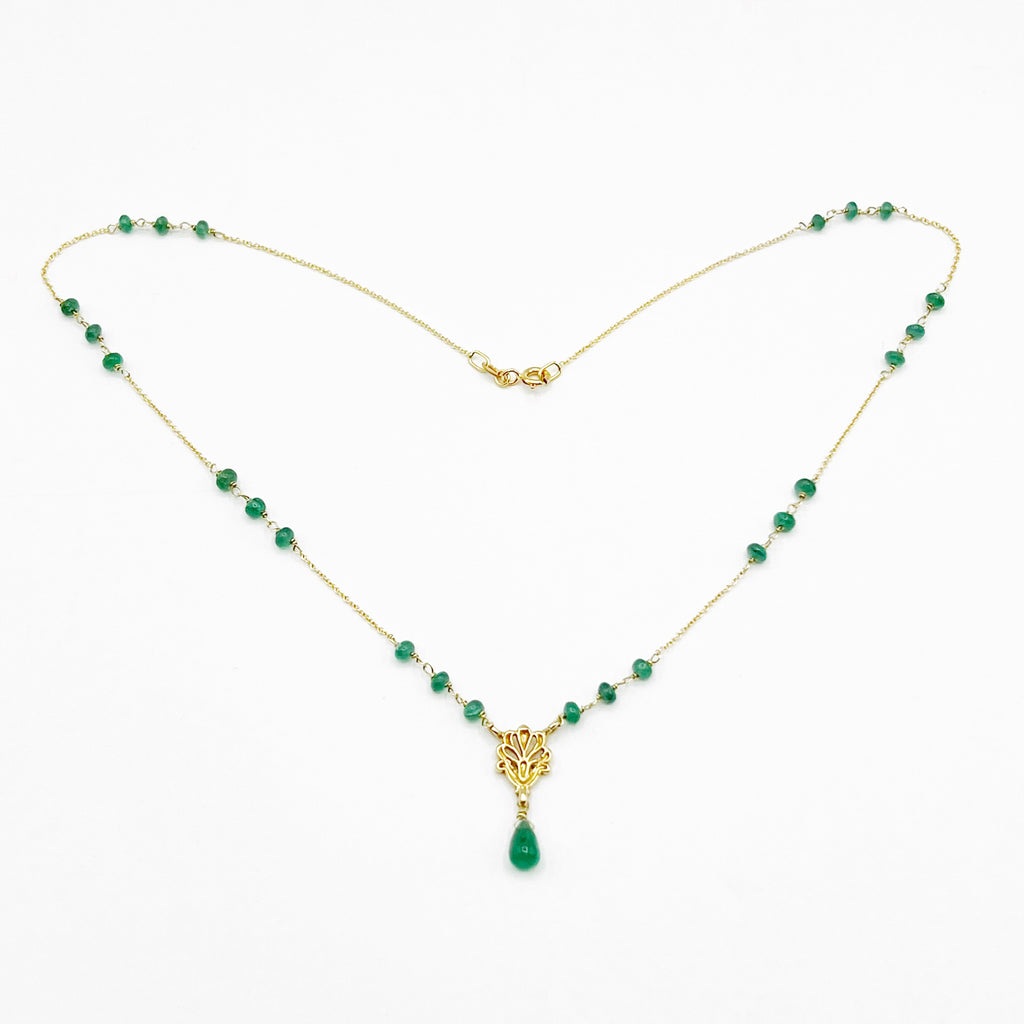 Emeralds and Floral Tassel Necklace