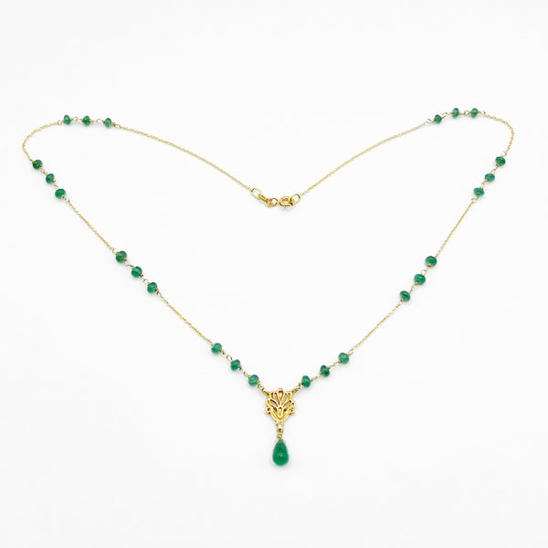 Emeralds and Floral Tassel Necklace