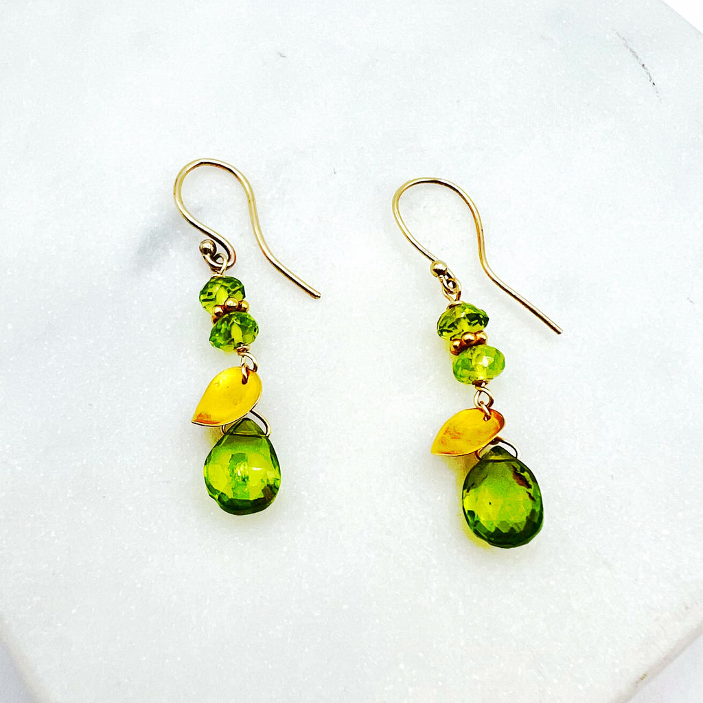 Peridot Beaded Briolette 18 Karat Gold Earrings