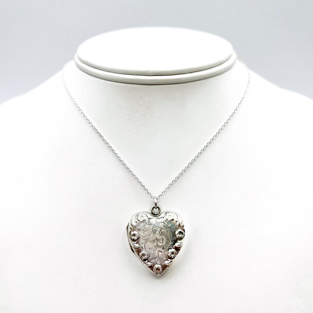 Vintage Sterling Silver Engraved Heart Locket