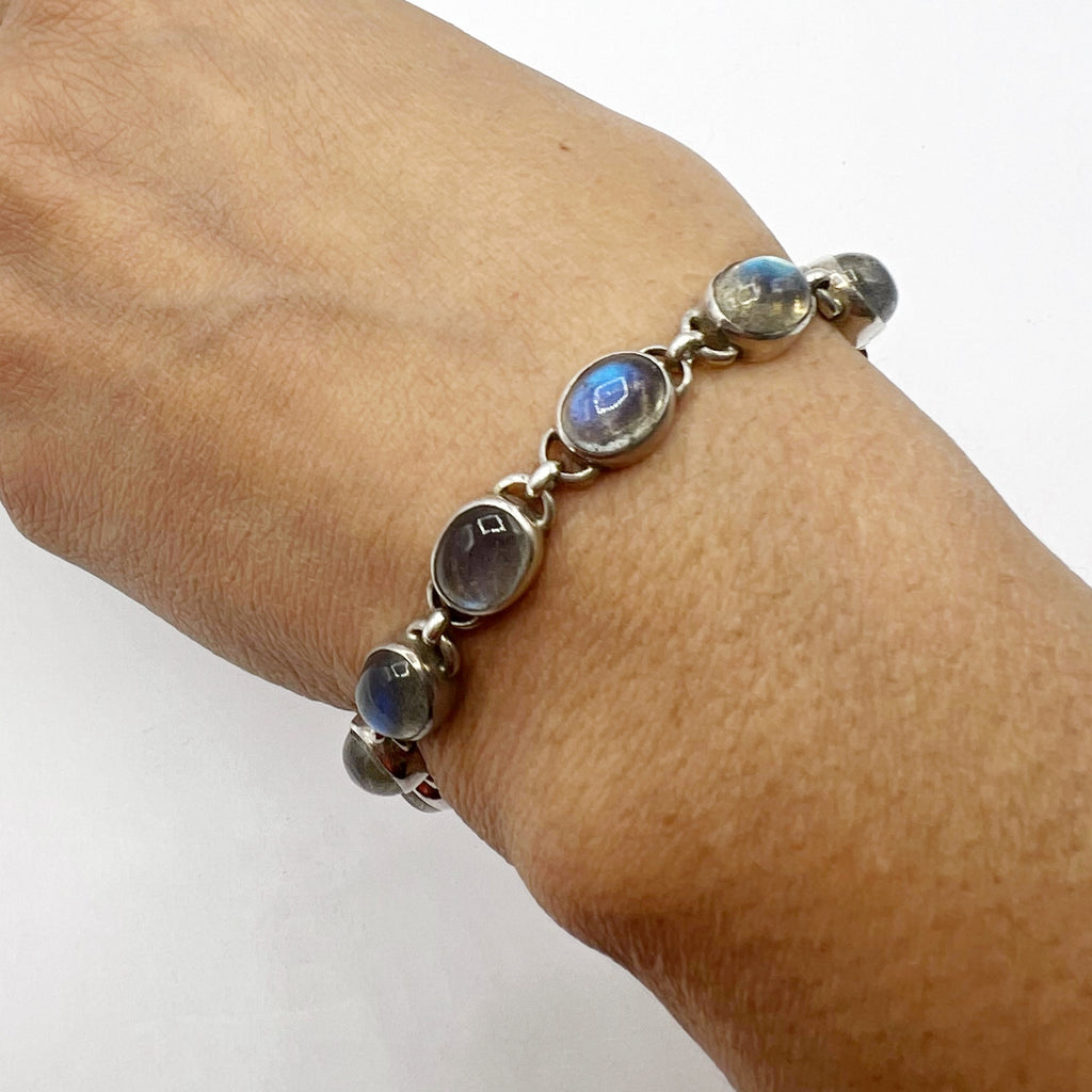 String of Labradorite Cabochons in Silver Bracelet