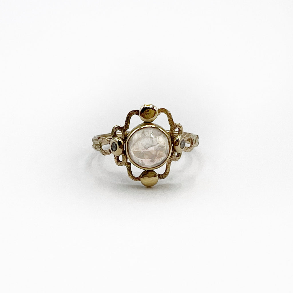 Moonstone and Diamond Hammered Delicate Ring