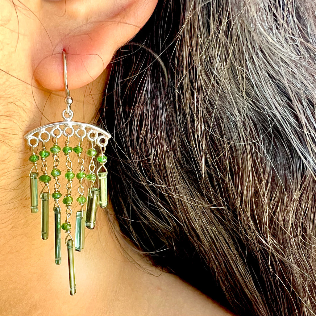 Beaded Tourmaline Fringe Earrings