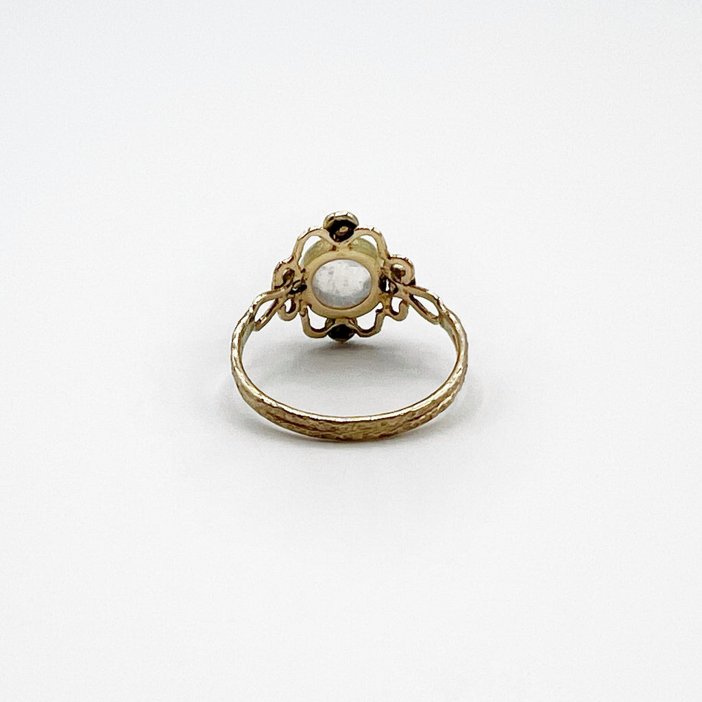 Moonstone and Diamond Hammered Delicate Ring