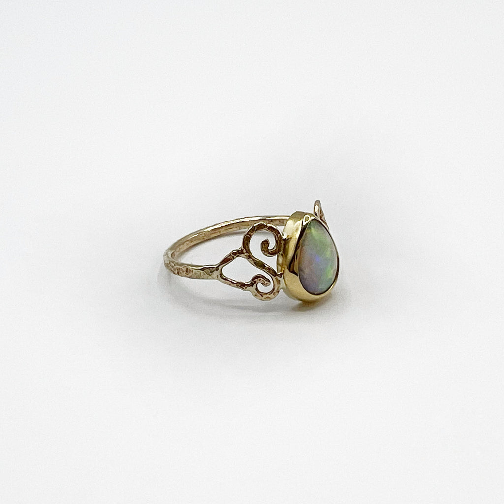 Pear Opal Golden Swirls Ring