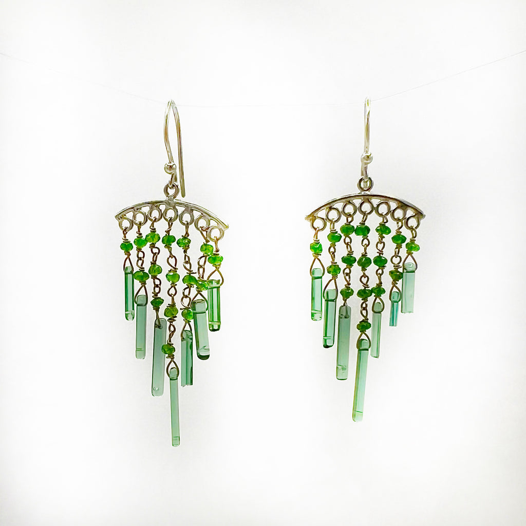 Beaded Tourmaline Fringe Earrings