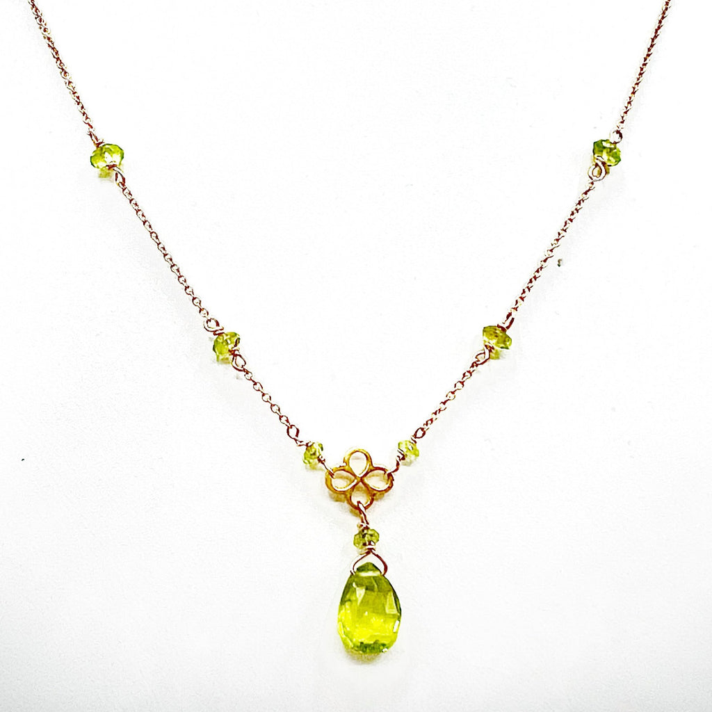 Filigree 14 Karat Gold Peridot  Drop Necklace