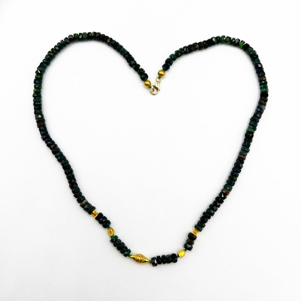 Beaded Black Opal Necklace With 18 Karat Gold Accents