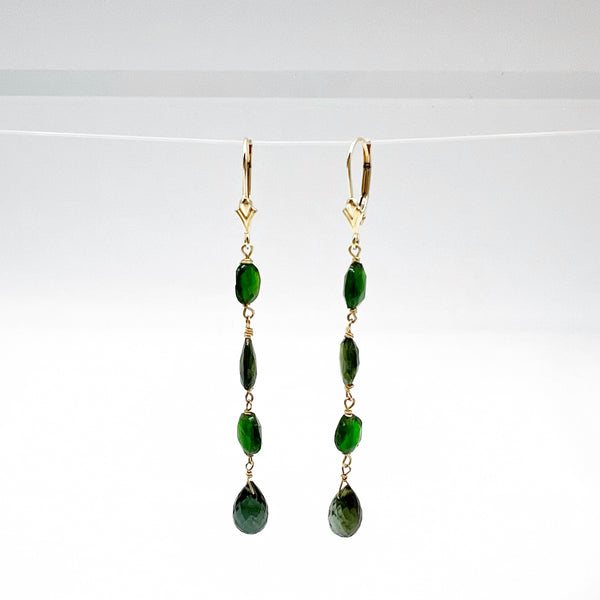 Deep Green Golden Tourmaline Drops Earrings