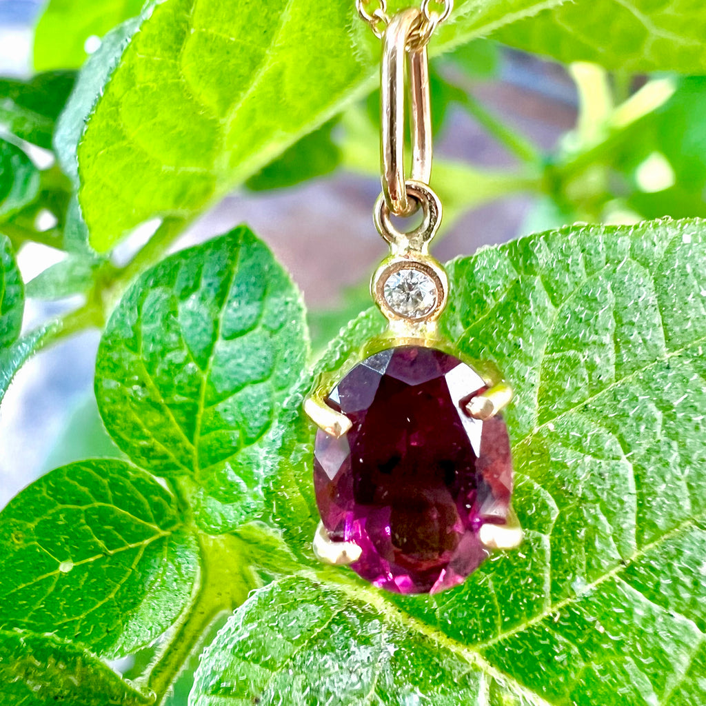 Bright Red Tourmaline with a Diamond Accent