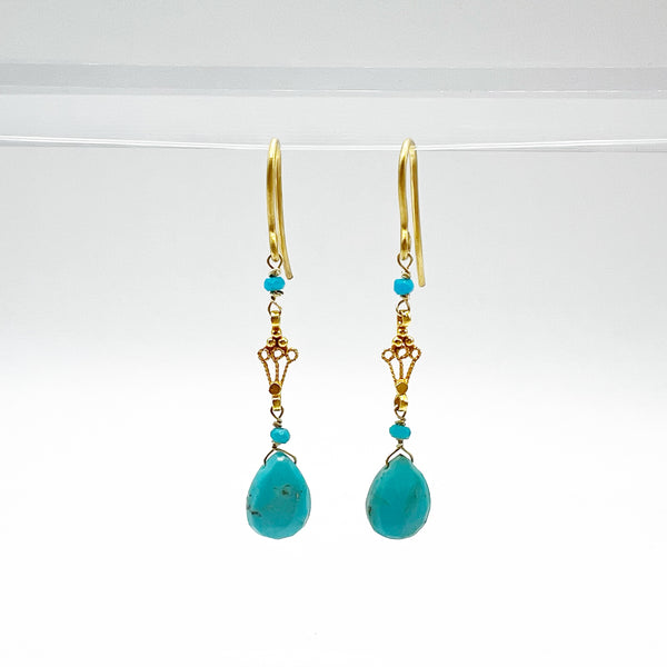 Elegant Turquoise Earrings With 18 Karat Gold Filigree