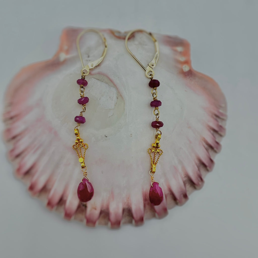 Golden Ruby  Drop Earrings