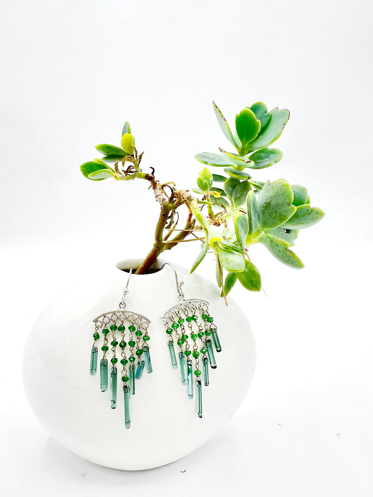 Beaded Tourmaline Fringe Earrings