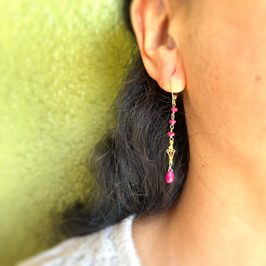 Golden Ruby  Drop Earrings