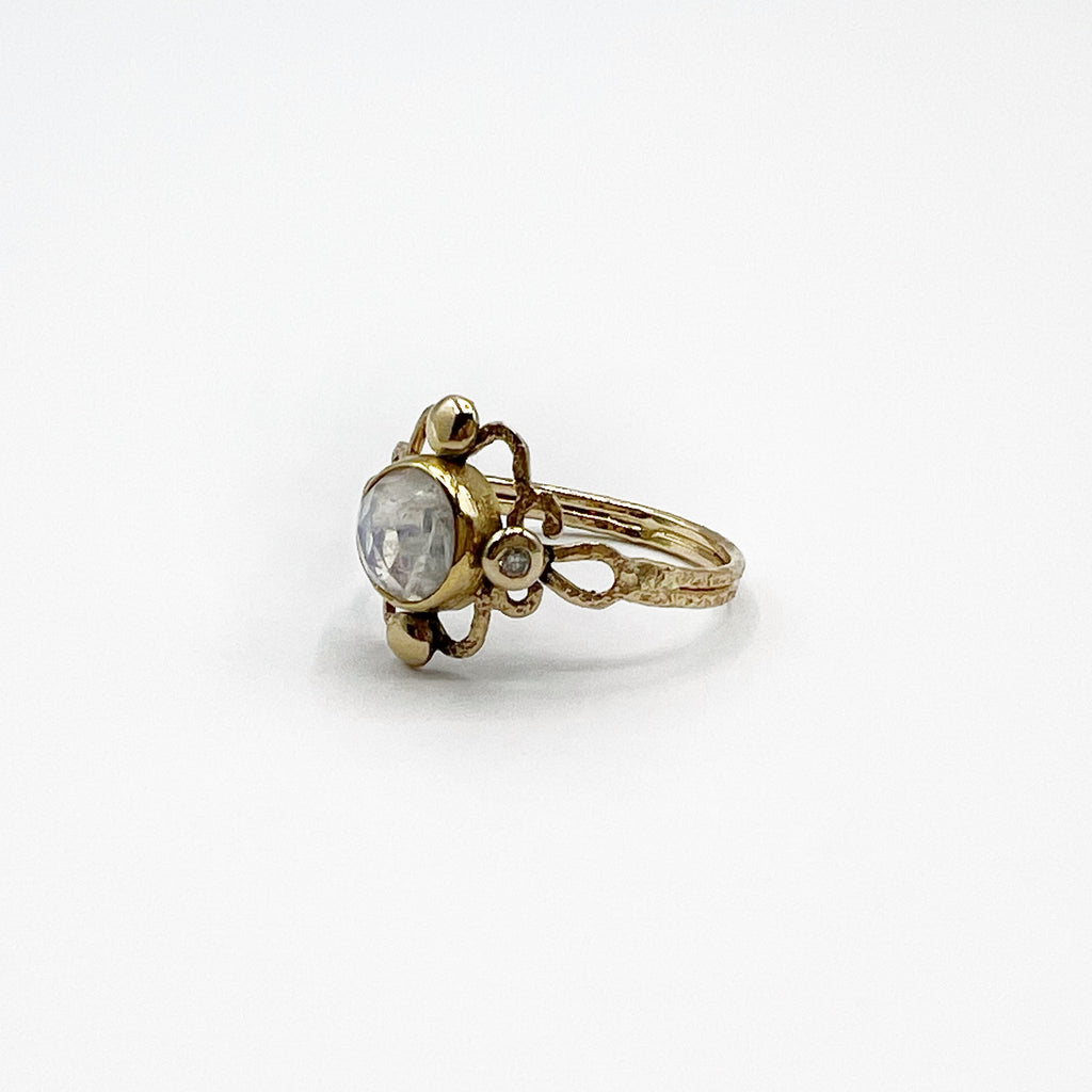 Moonstone and Diamond Hammered Delicate Ring