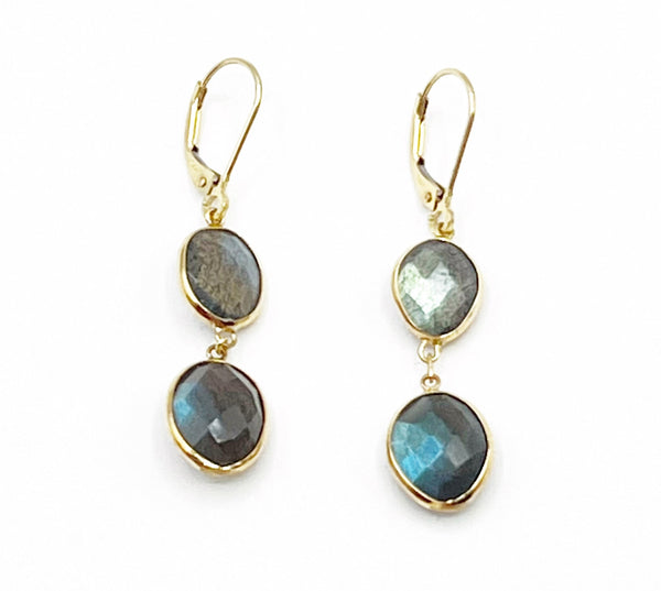 Oval Faceted  Iridescent Labradorite Earrings