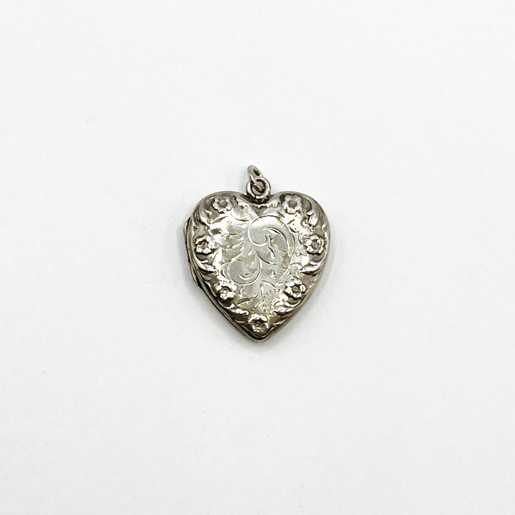 Vintage Sterling Silver Engraved Heart Locket