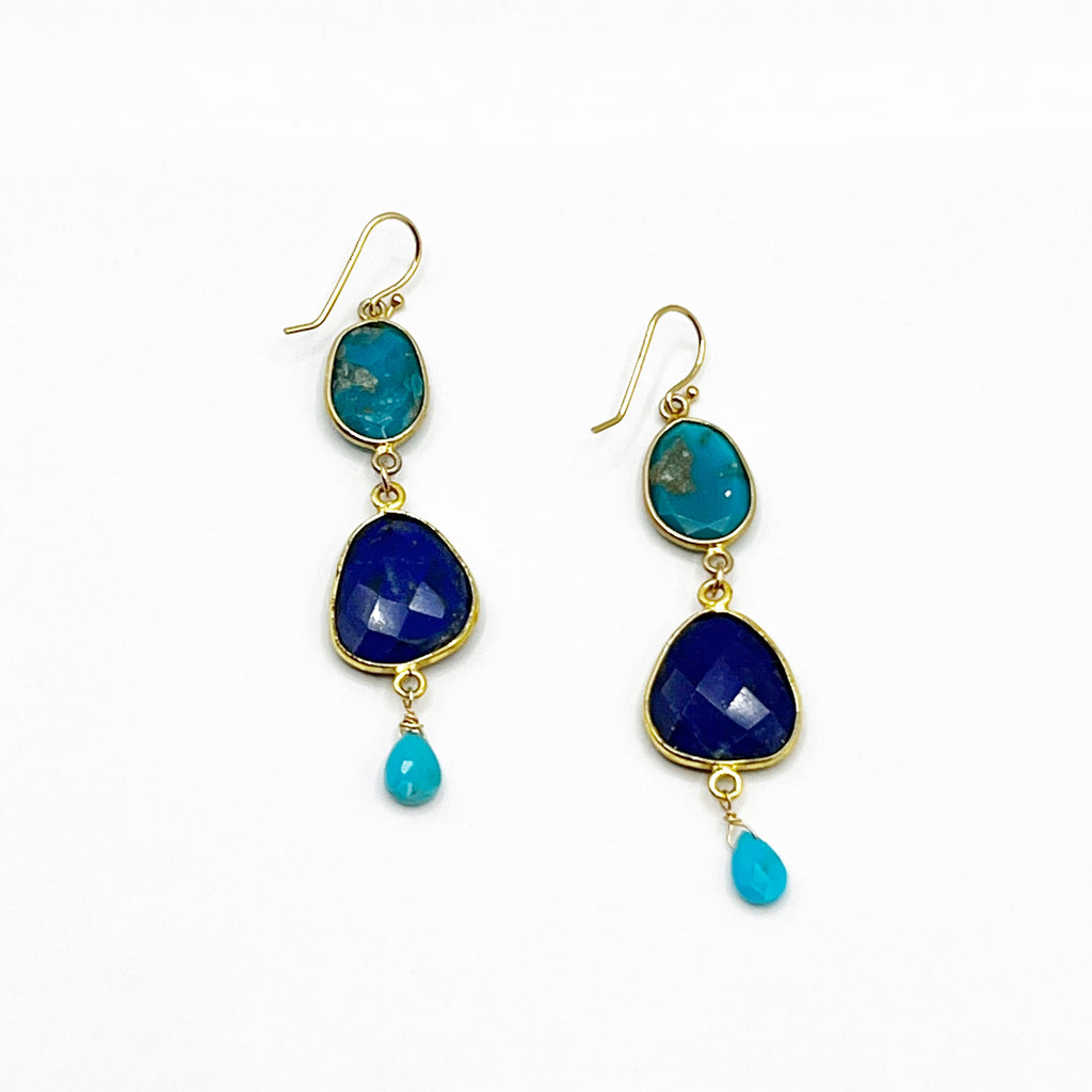 Turquoise and Lapis Gold Vermeil Earrings