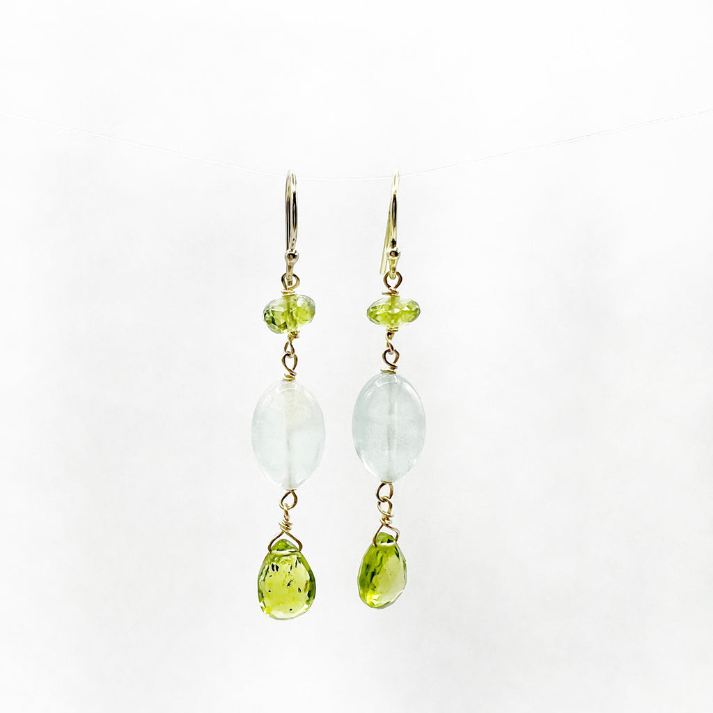 Pear Shape Peridot And Aquamarine Beads Earrings