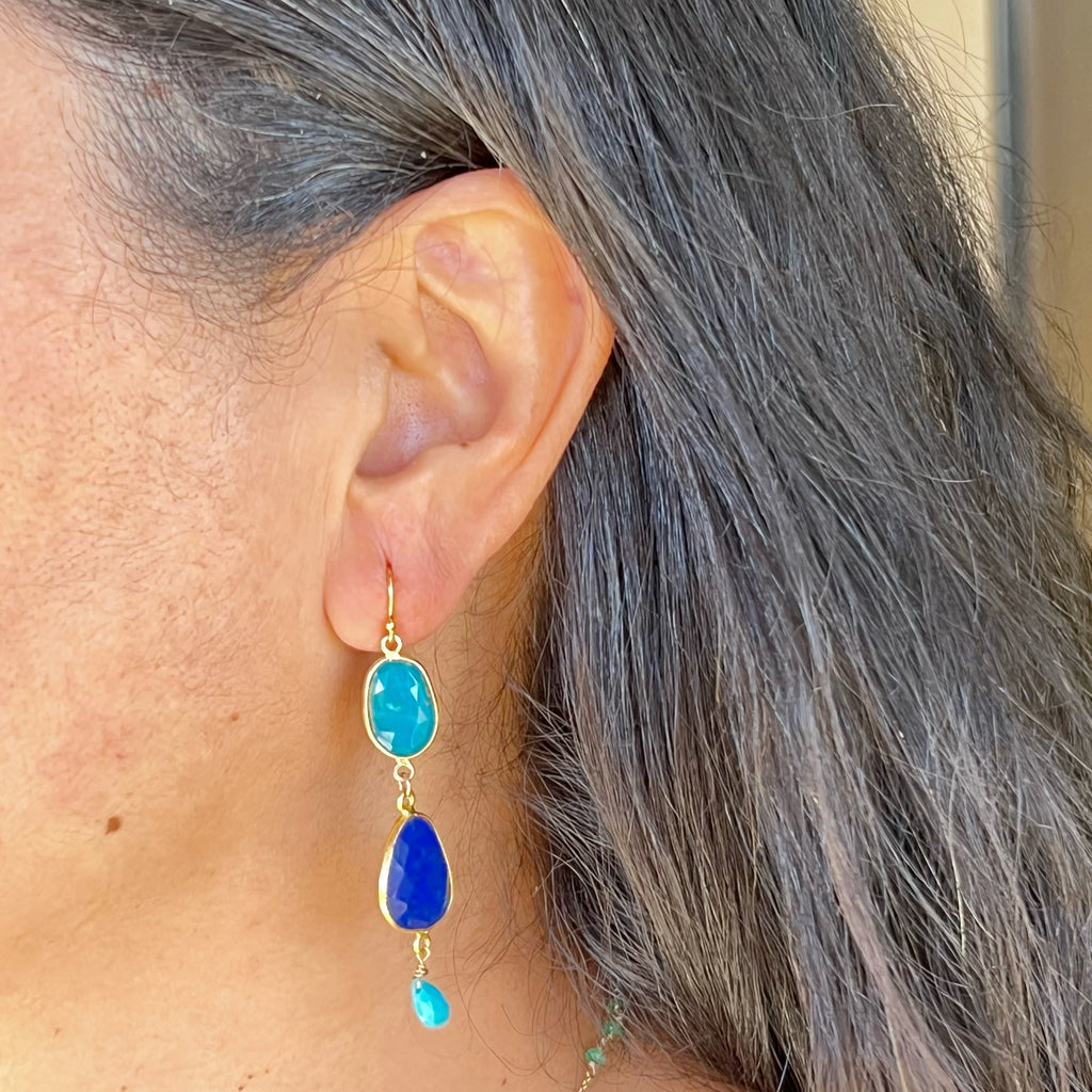 Turquoise and Lapis Gold Vermeil Earrings