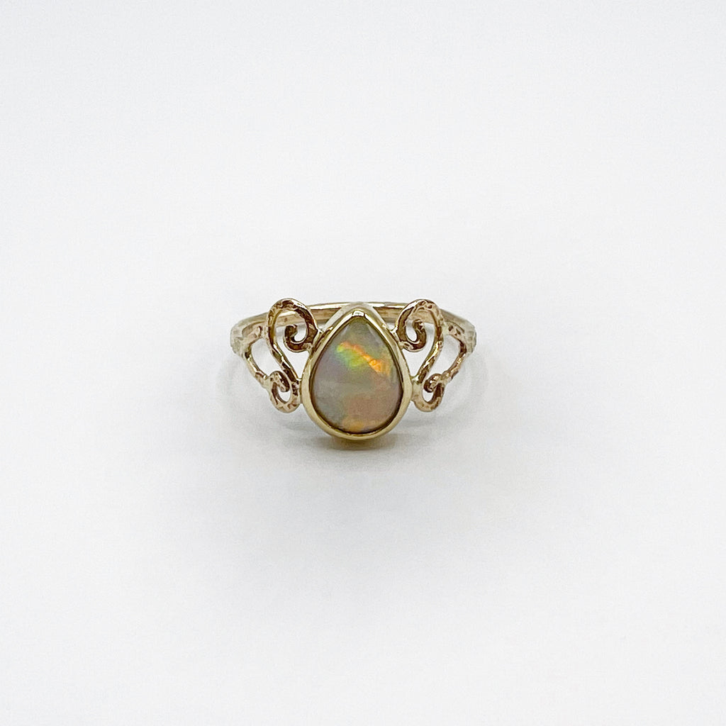 Pear Opal Golden Swirls Ring