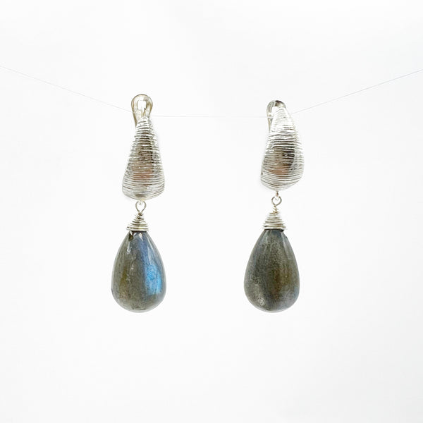 Sterling Silver Teardrop Labradorite Huggie Earrings