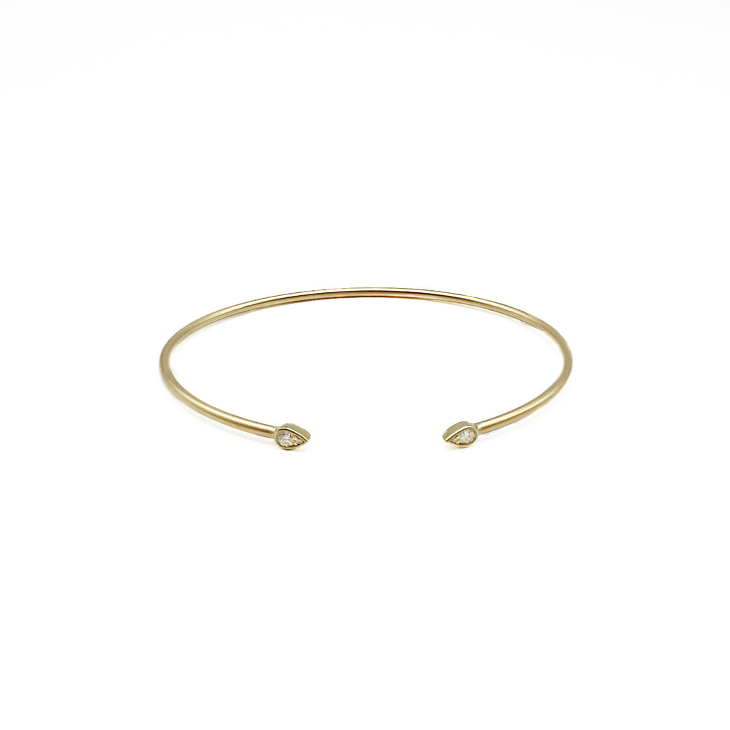 14 Karat Yellow Gold Diamond Teardrop Open Bangle Matte Finish